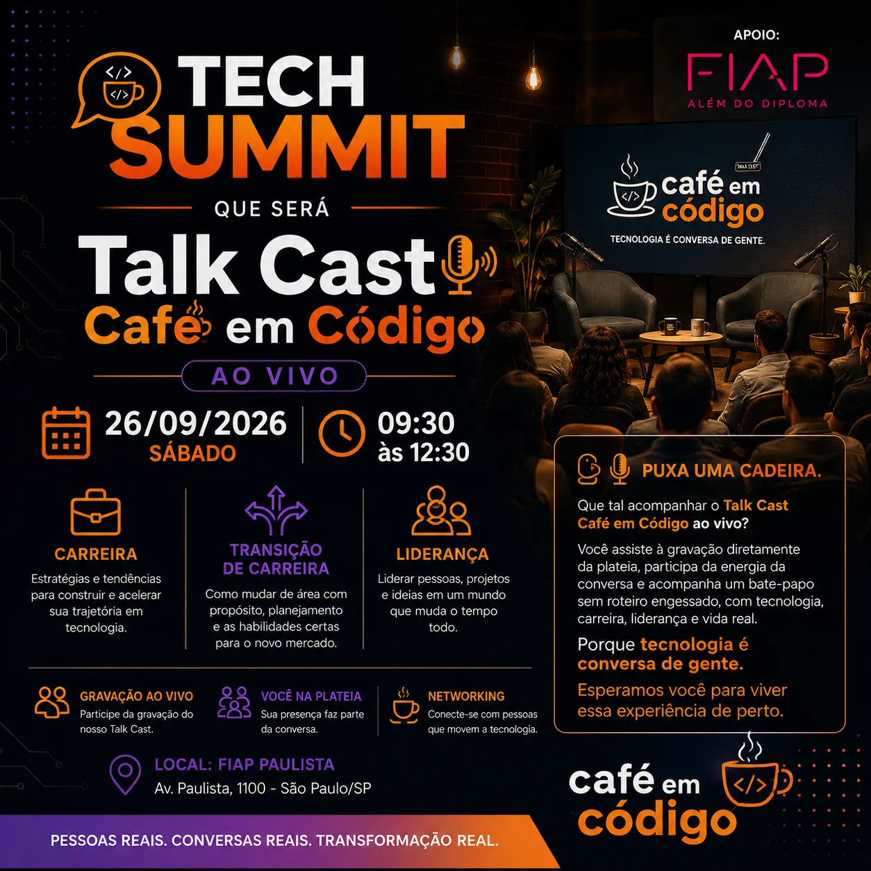 Capa do evento Tech Summit Talk cast AO VIVO /FIAP